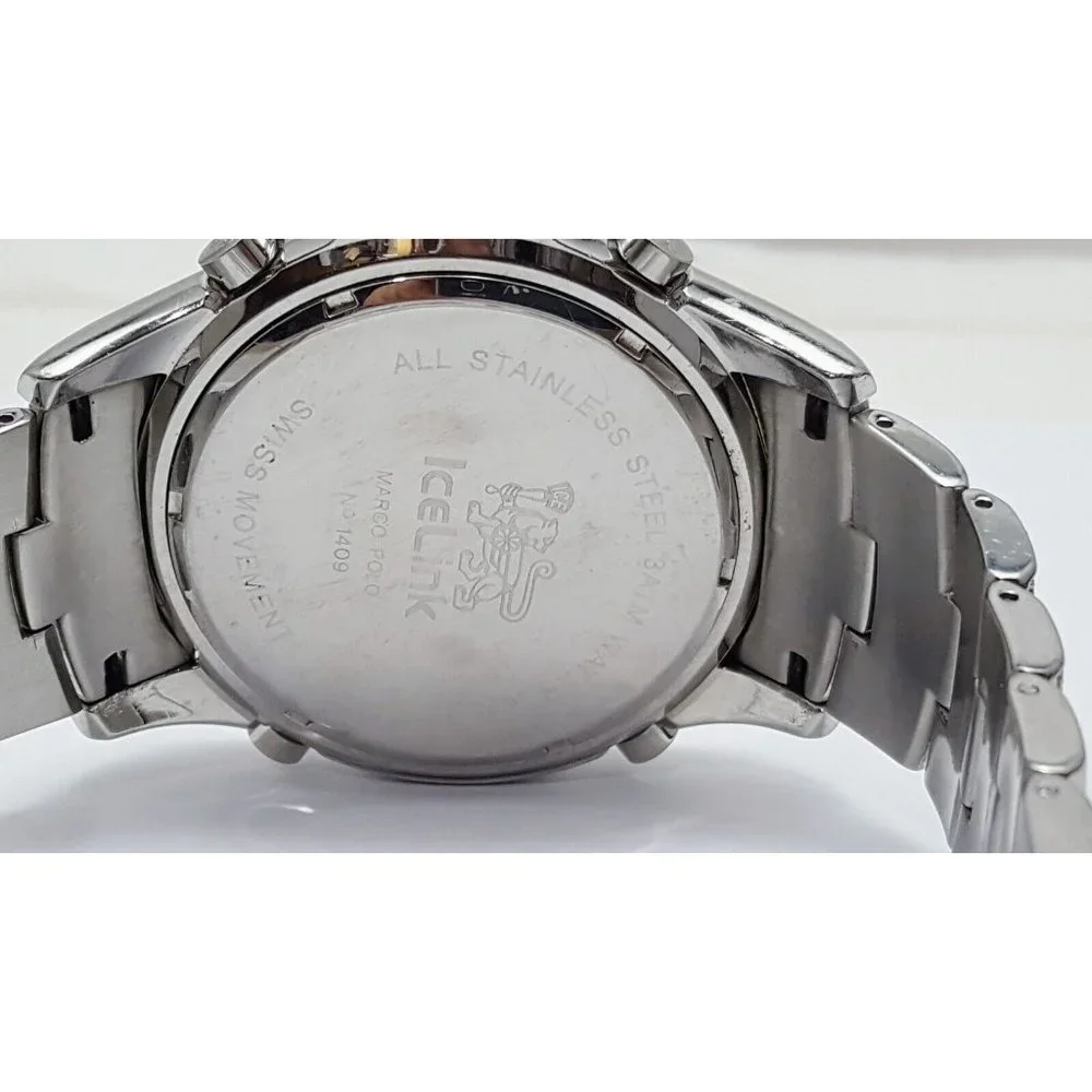 IceLink Marco Polo No. 1409 Black and Steel Watch w/Diamond Bezel and Strap 50mm